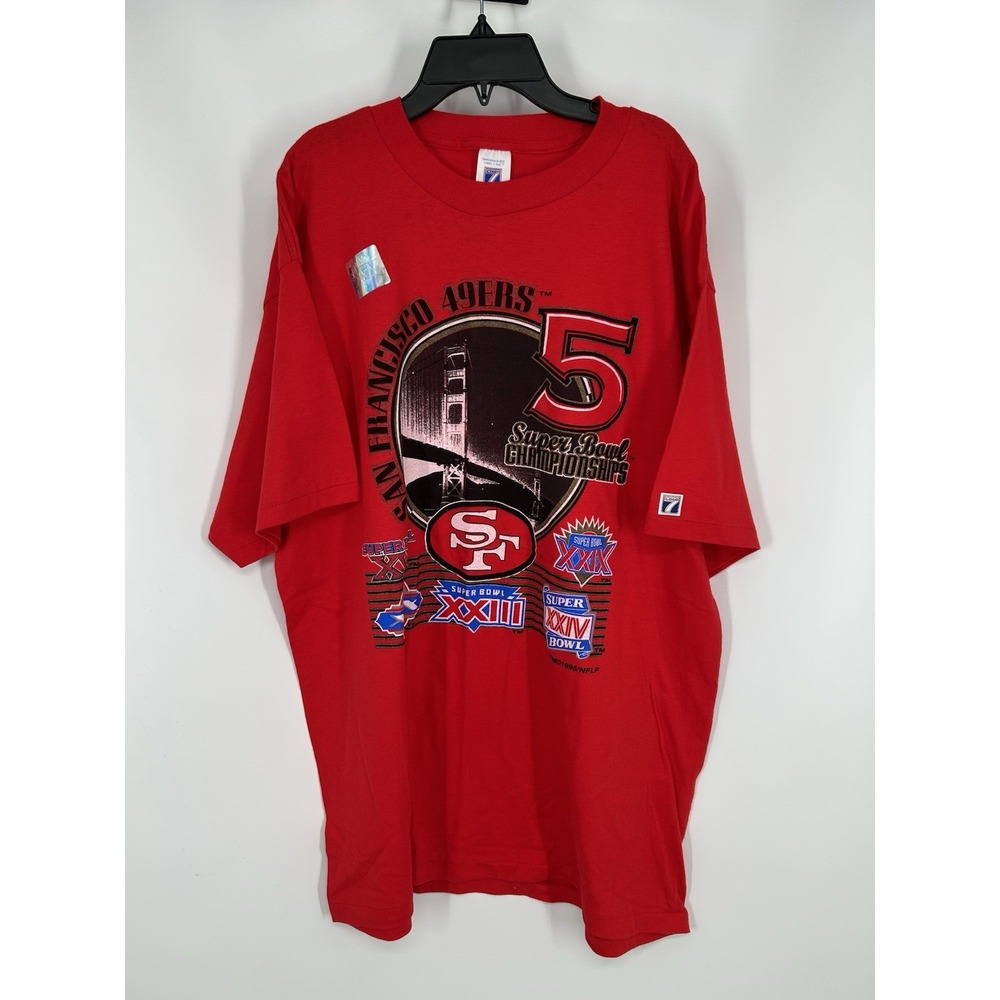 San Francisco 49ers Vintage Logo 7 1995 5 Super Bowl Championships Graphic Tee